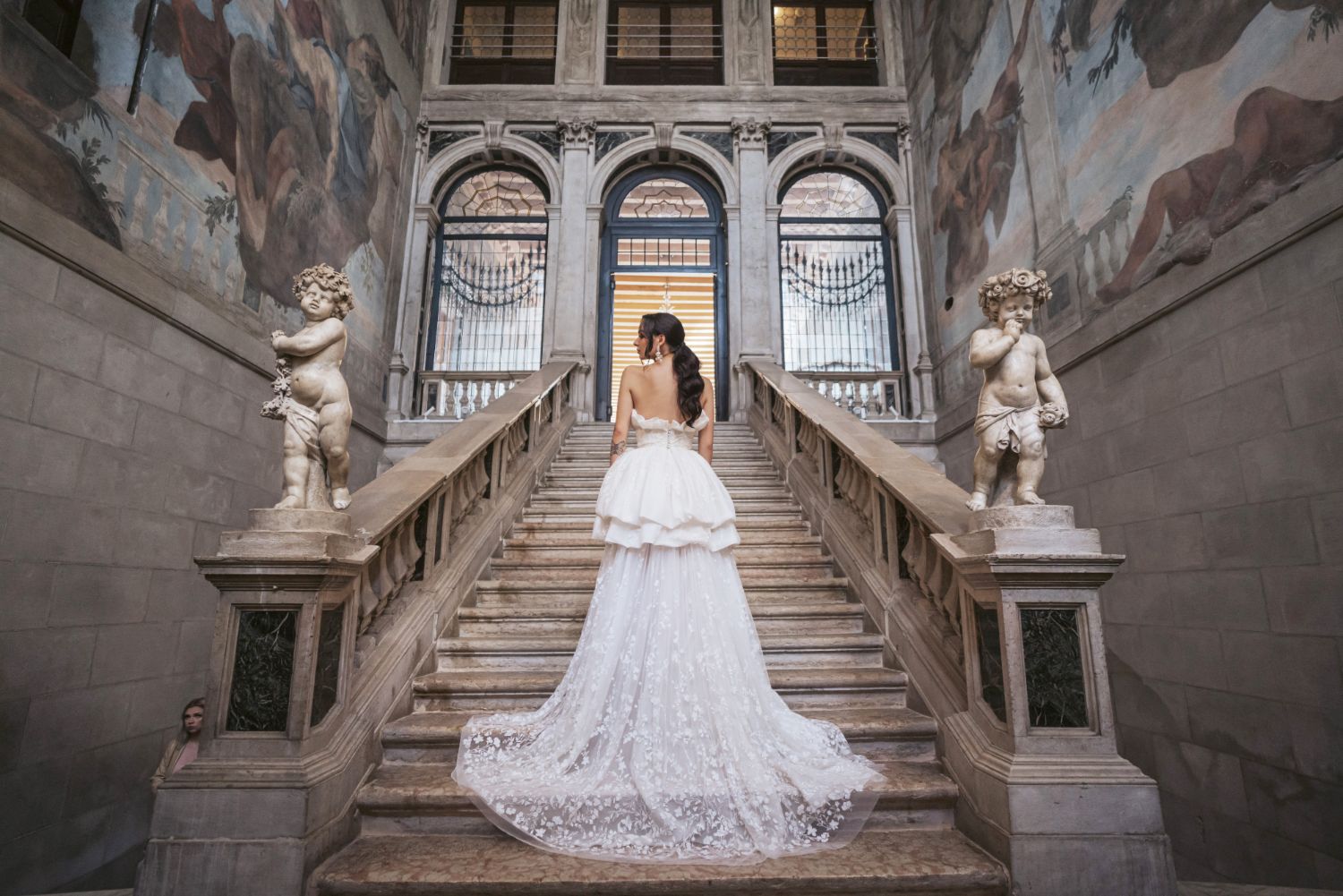 Destination wedding editorial with Rime Arodaky dress at Ca Sagredo in Venice Italy